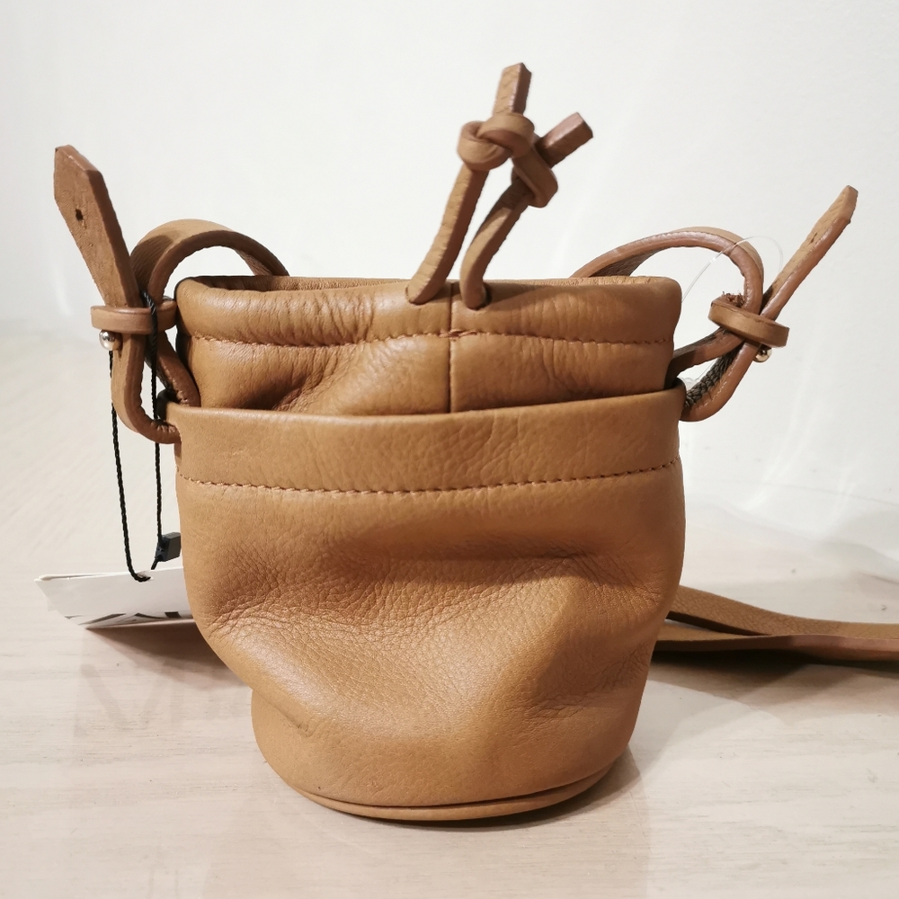 Zara Mini Leather Bucket Crossbody Bag